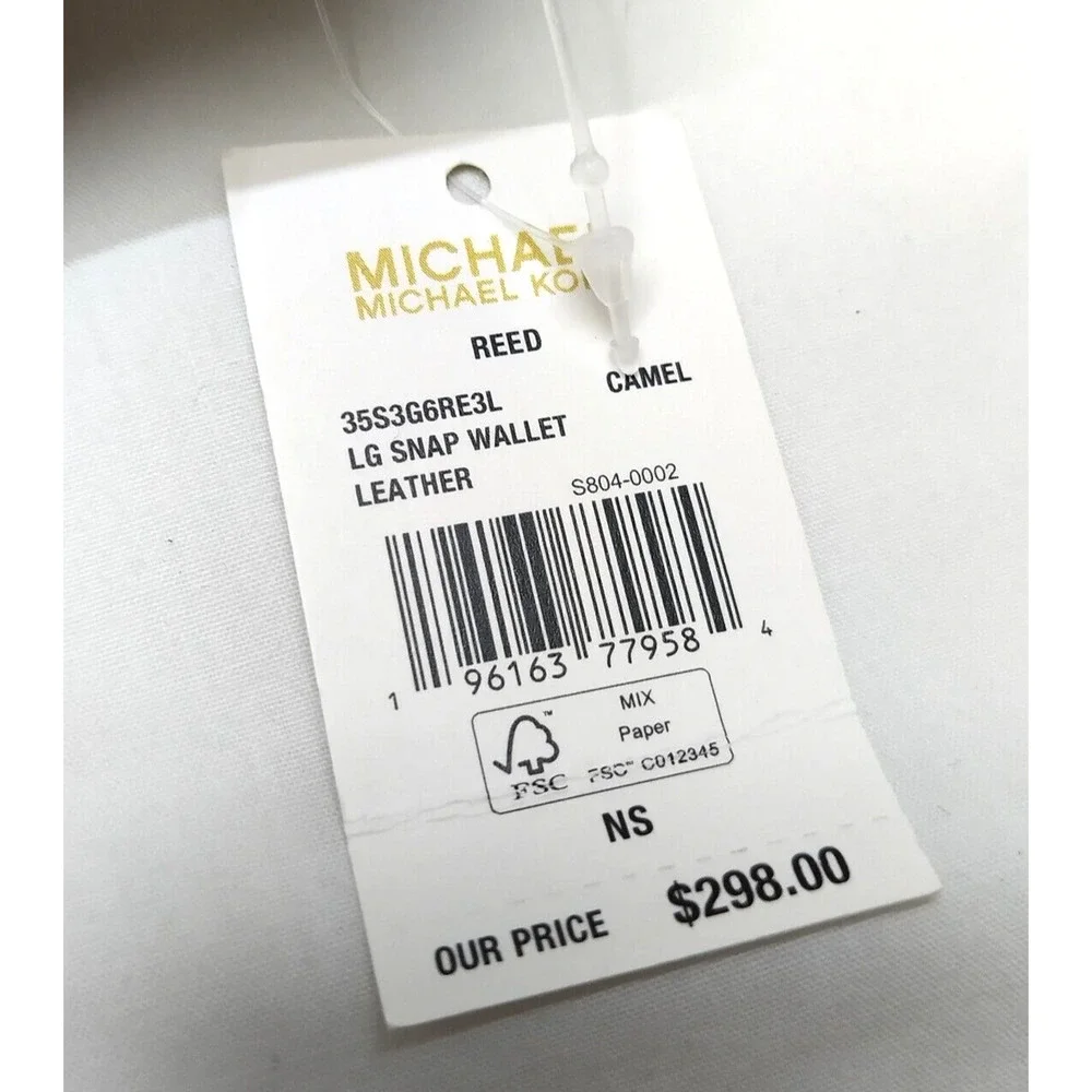 Michael Kors Reed Camel Leather Credit Card Bifold Snap Wallet - NWT $298